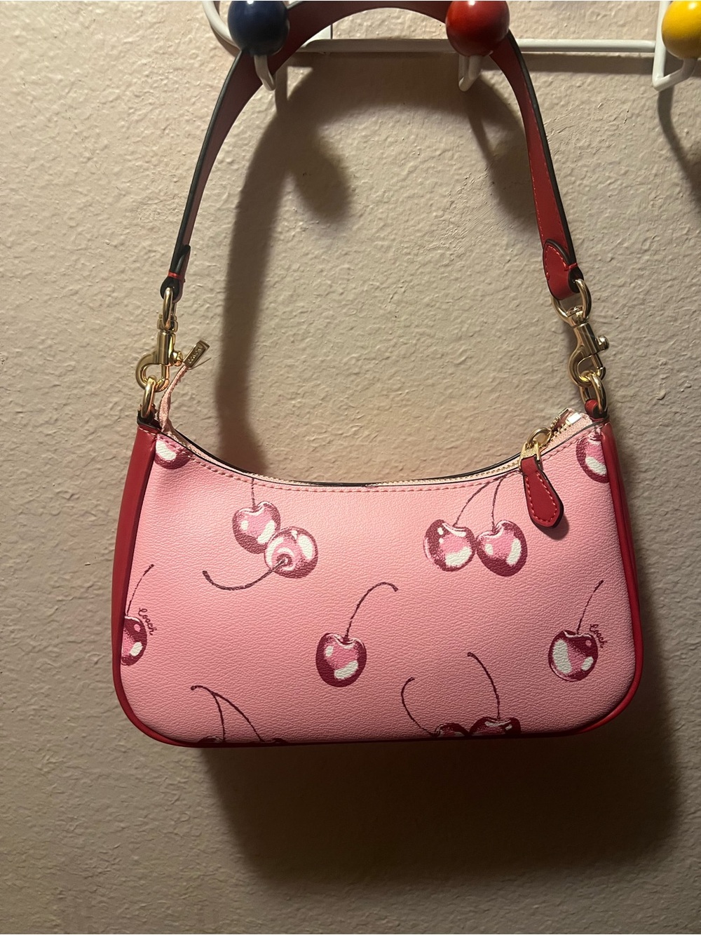 Coach Pink Cherry Print Shoulder Bag with Red Trim - Picture 2 of 3